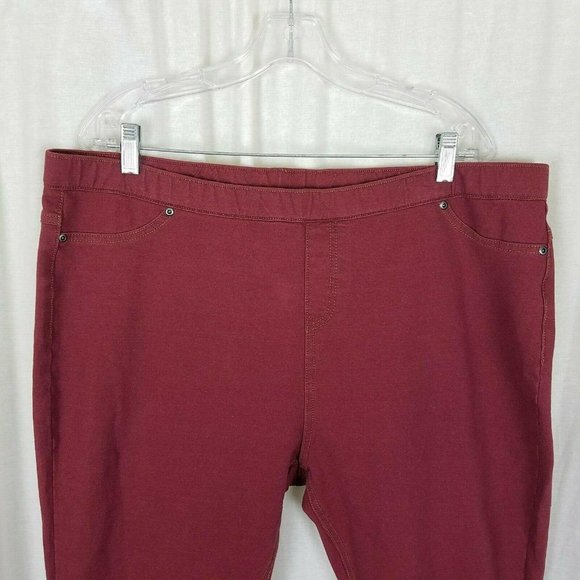 Evy's Tree Denim Skinnies Ponte Pants Skinny Jeans Jeggings Leggings Maroon 2X - Picture 2 of 8